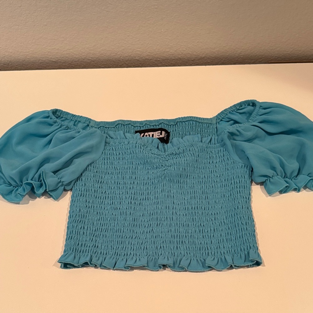 girl’s Large Katie J NYC Teal Off-Shoulder Smocked Blouse
